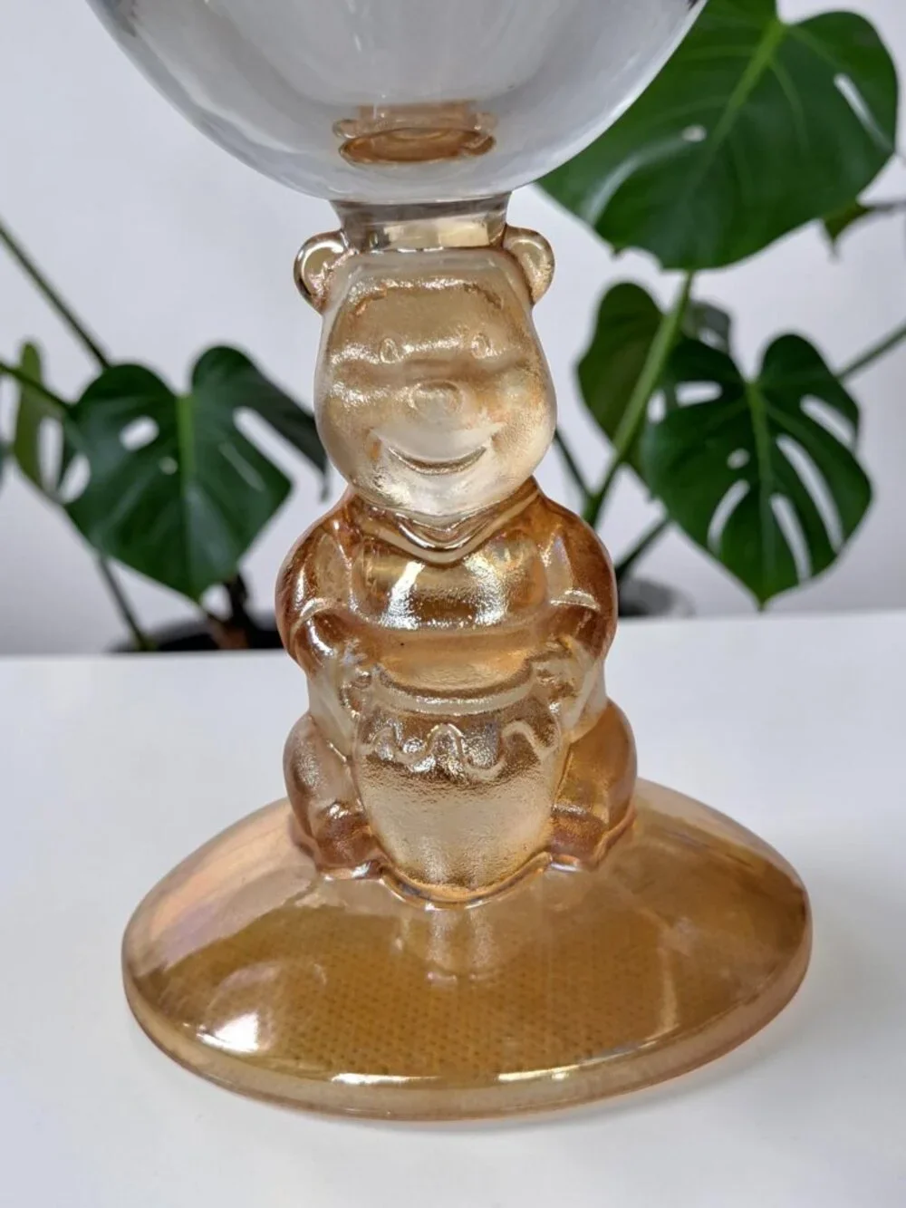 Vintage Lot Of 2 Disney 3D Winnie the Pooh Base Goblet Wine Glass Amber Stemware